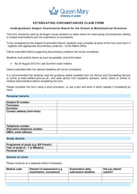 Fillable Online maths qmul ac Extenuating circumstances claim form ...