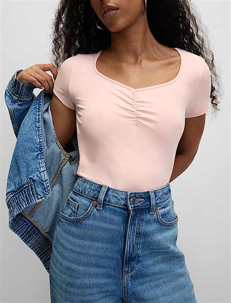 Buy Cotton Rich Sweetheart Neck Slim Fit Top at Marks & Spencer