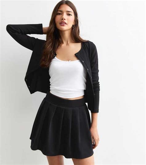 Black Pleated Mini Skort | New Look