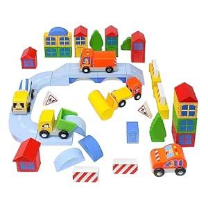 Buy Kidzlane Wooden Construction Site Building Blocks - 50 Pc Wood ...