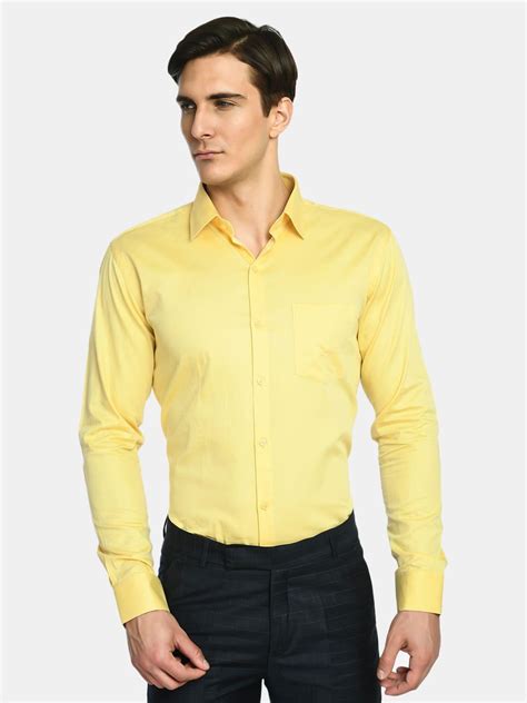 Buy Men's Yellow Solid Giza Cotton Formal Shirt Online – SQUIREHOOD