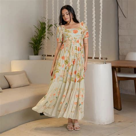Water Flower – Floral Maxi Dress for Women – Festive Wear