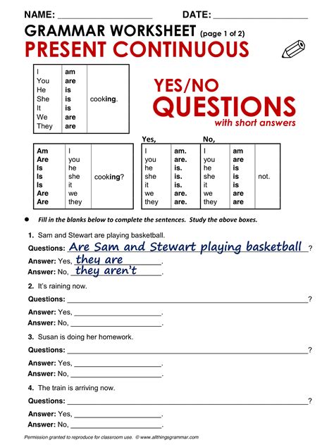 Practice Yes/No Questions in Present Continuous