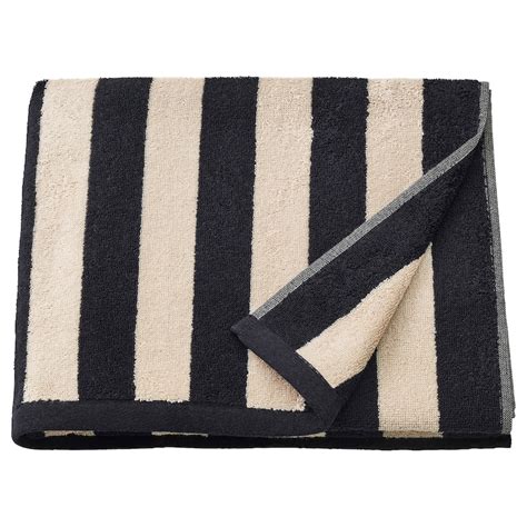 SLÅNHÖSTMAL bath towel, black/light beige striped, 70x140 cm (28x55 ...