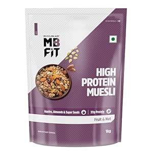 MuscleBlaze Fit High Protein Muesli (1kg, Fruits & Nut) | 22g Protein ...