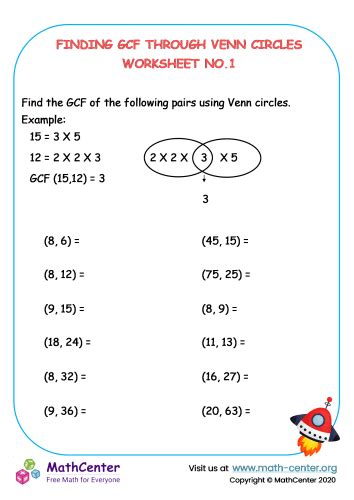 Finding GCF Through Venn Circles | Worksheets | Math Center