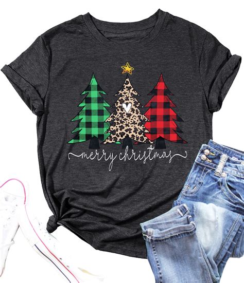 Merry Christmas Shirt for Women Christma Tree T-shirt Short Sleeve ...