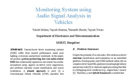 Monitoring System for Driver State via Audio Signal Analysis (ETC 101 ...