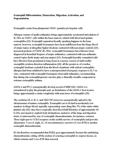 Eosinophil Differentiation, Maturation, Migration, Activation, and ...