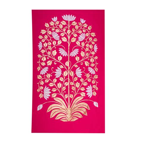 Lotus Tree of Life Panel - Gold and White on Magenta – Baro Market