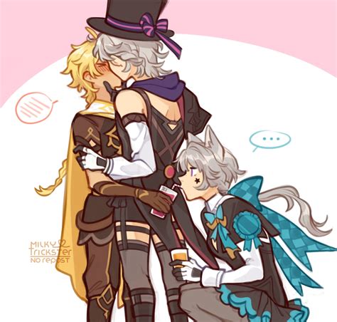 aether, lynette, and lyney (genshin impact) drawn by milkytrickster ...