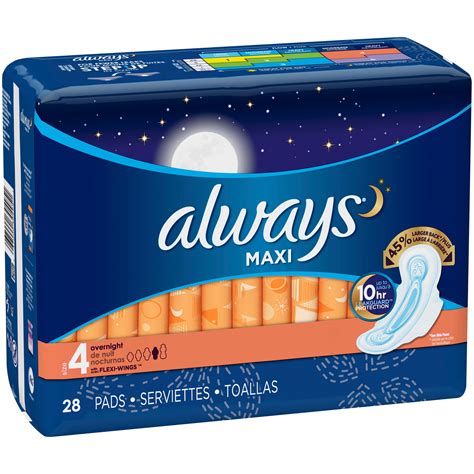 Always Maxi Size 4 Overnight Pads with Wings, Unscented, 28 Count HSA ...
