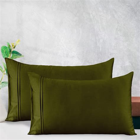 Luxurious 400 TC Cotton Satin Designer Pillow Covers In Green By Aurave ...