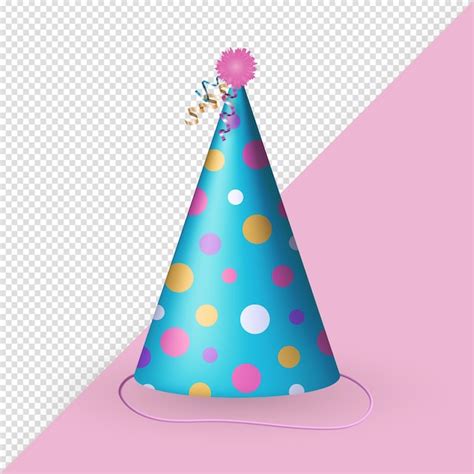 Realistischer 3D-Blau-Geburtstagshut mit Polka-Punkt-Muster ...