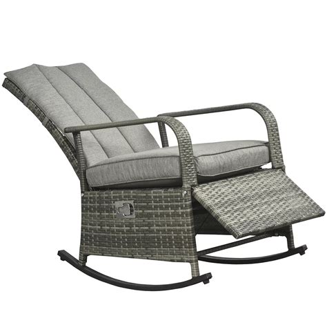 Adjustable Wicker Recliner Cushion Rocker Chair Pool Chaise Patio ...