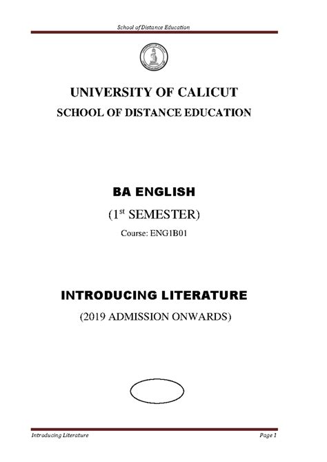 xINTRODUCING LITERATURE ENG1B01.docx. - UNIVERSITY OF CALICUT SCHOOL OF ...