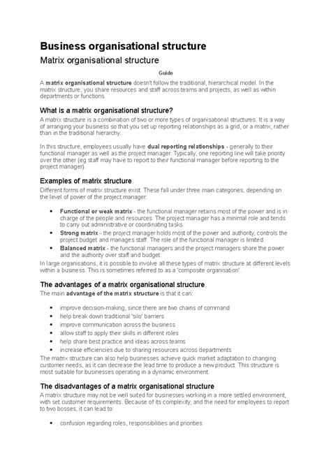 Business organisational structure - In the matrix structure, you share ...