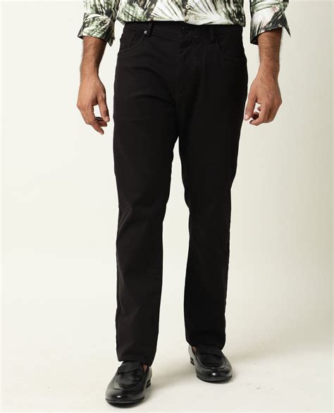 Rare Rabbit Men's Spoke-22 Black Solid Mid-Rise Regular Fit Trouser