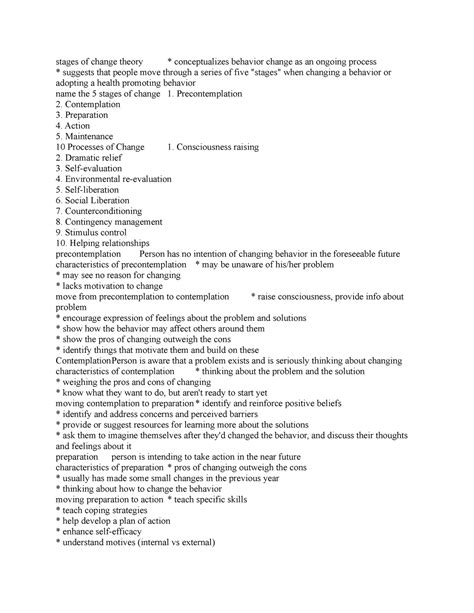 Transtheoretical model - stages of change theory * conceptualizes behavior change as an ongoing ...