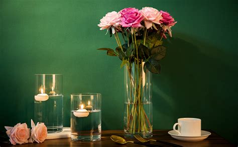 Buy Rishabh Home Decoration Glass Clear Cylinder Vase Floral Wide ...