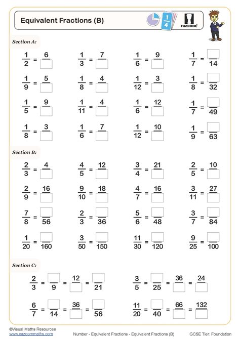 Equivalent Fractions (B) Worksheet | Cazoom Maths Worksheets ...