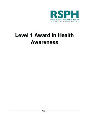 Fillable Online rsph org Level 1 Award in Health Awareness - rsphorguk ...