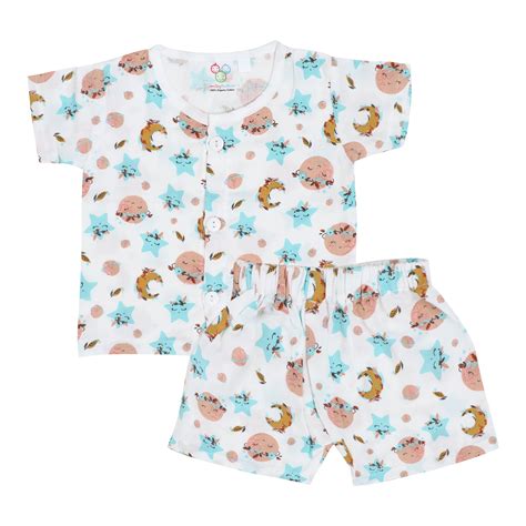 Cotton Muslin Jabla Top & Shorts Set for Newborn Baby | Smiley Buttons
