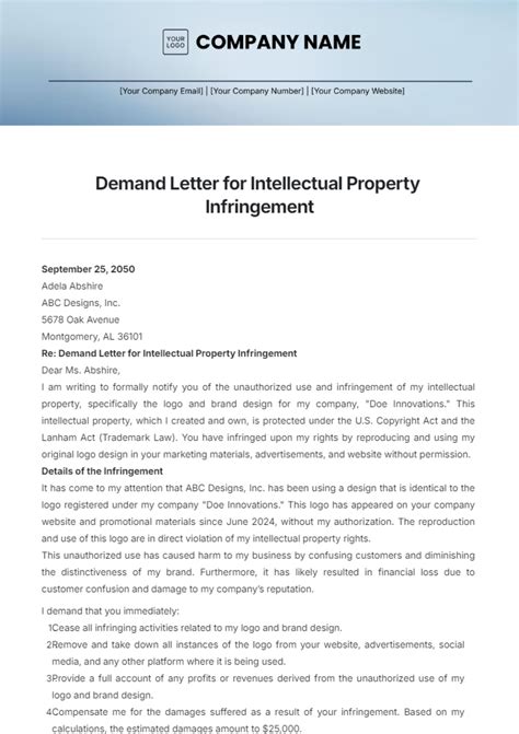 Free Demand Letter for Intellectual Property Infringement Template to ...