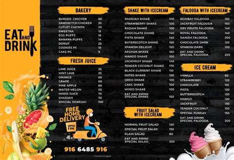 Menu at Eat and drink, Punalur