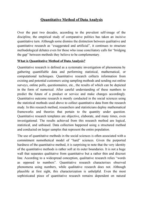 Quantitative Method of Data Analysis - Although some dismiss the ...