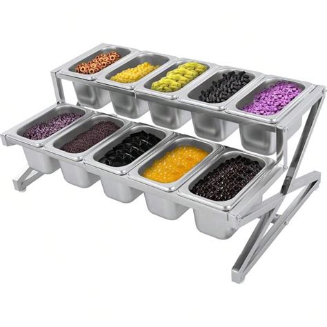 HOHOBLA Pizza Topping Station With Pans And Lids, 10 Compartments ...