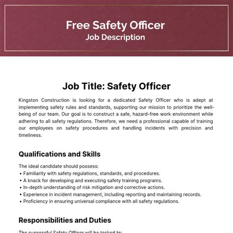 Safety Officer Job Description Sample Safety Officer Resume Examples