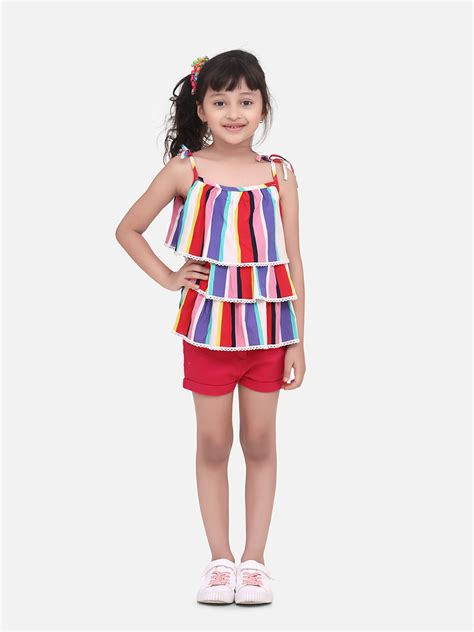 Girls Rainbow Striped Top with Pink Shorts Set – Stylestone