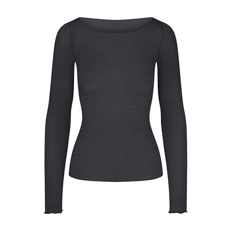 Skims Sheer Modal Long Sleeve Boatneck Top Onyx – Kicks Machine