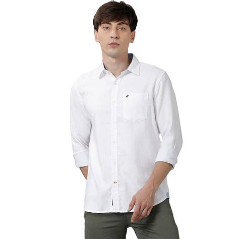 Buy Men Solid White Pointed Collar Casual Shirt Online – Double Two