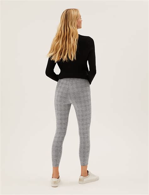 Buy Zip Detail Checked High Waisted Leggings at Marks & Spencer