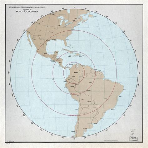 Large scale detailed map of azimuthal equidistant projection centered on Bogota, Colombia - 1966 ...