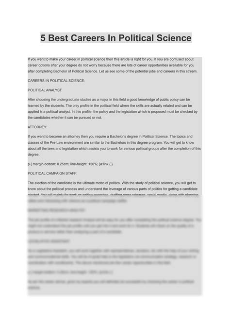 Careers In Political Science