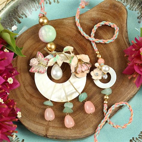 Enamel Flower And Mother of Pearl Bhaiya Bhabhi Rakhi Pair – Raksha ...