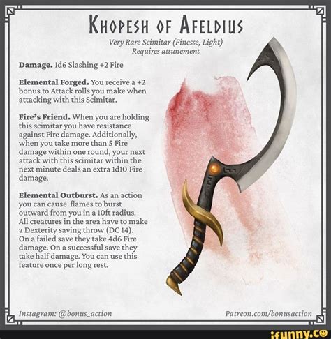 Very Rare Scimitar (Finesse, Light) Requires attunement Damage. 1d6 ...