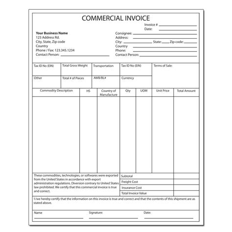 Image result for Commercial Invoice Form