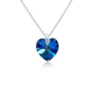 Mahi Rhodium Plated Blue Heart Swarovski Crystal Love Pendant ...