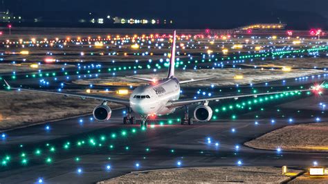 white airliner #night #lights #Japan the plane #runway Airbus A330-200 ...