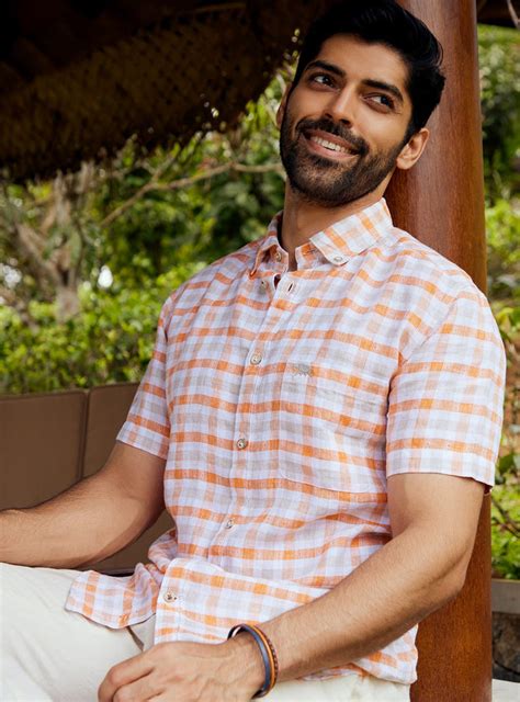Andamen Orange Sand Grid Half Shirt
