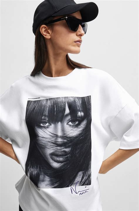 BOSS - NAOMI x BOSS interlock-cotton T-shirt with dropped shoulders - White