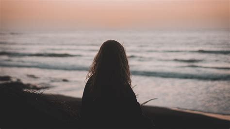 Wallpaper girl, silhouette, alone, beach, dark hd, picture, image