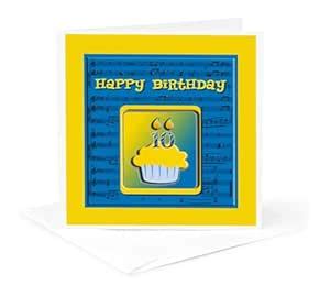 10th Birthday Cupcake on Music Notes, Blue and Yellow - Greeting Card ...