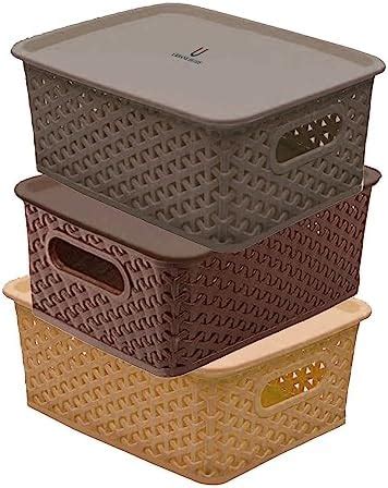 HomeStrap Set Of 3 MediumPlastic Storage Organizers/Baskets With Lid ...