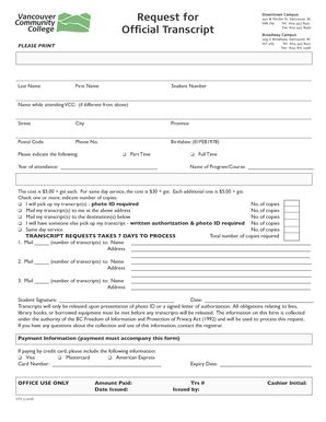 Vancouver Community College Transcript Request Form - Blank Fillable ...