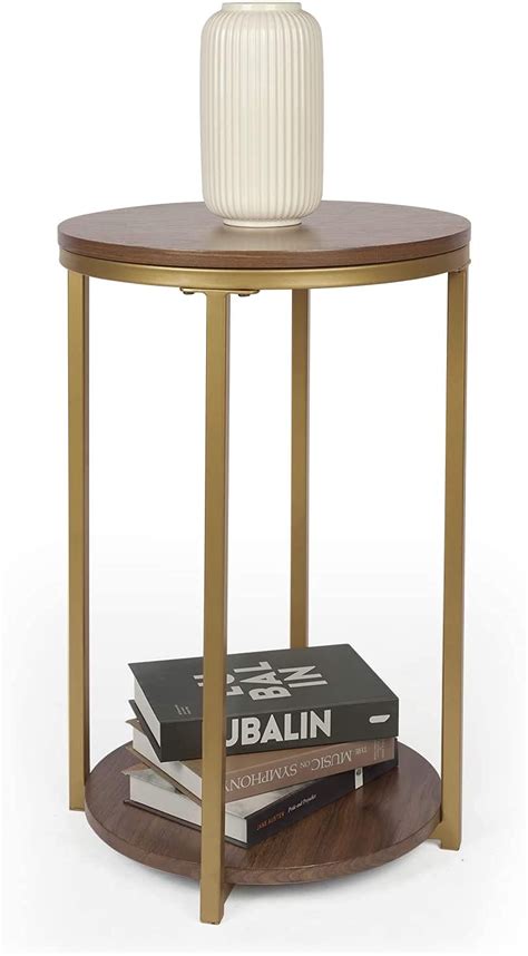 INDIAN DECOR. 44112 Round End Side Table with Storage - 2 Tier Sofa ...